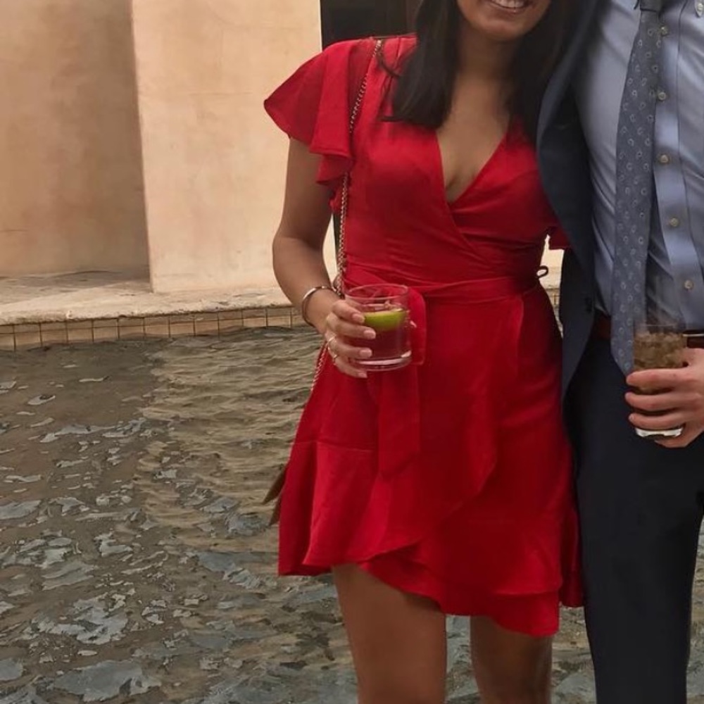 Red flowy mini dress